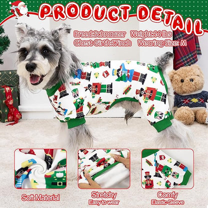 XPUDAC Christmas Dog Pajamas Comfy Dog Clothes for Small Medium Dogs Girl Boy Holiday Pet Outfit Winter Puppy Jumpsuits Pet Pjs Apparel, XS