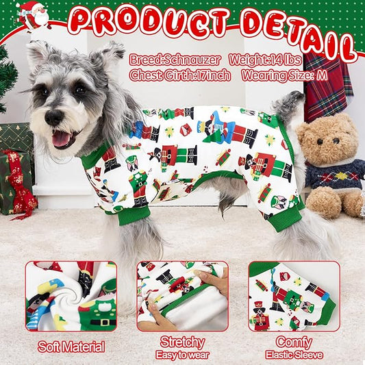XPUDAC Christmas Dog Pajamas Comfy Dog Clothes for Small Medium Dogs Girl Boy Holiday Pet Outfit Winter Puppy Jumpsuits Pet Pjs Apparel, XS