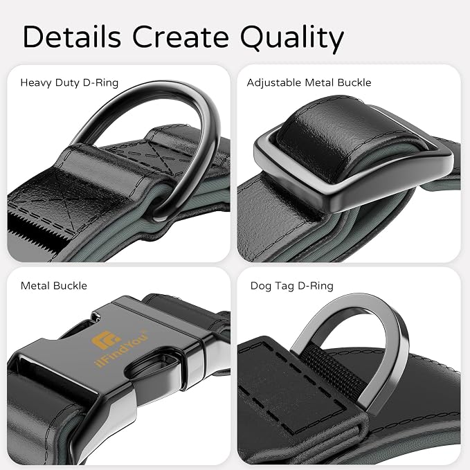 Airtag Dog Collar, Dog Collar with airtag Holder, IP68 Waterproof Leather Dog Collar with Metal Buckle & Lockable Airtag Holder, Heavy Duty Adjustable for Small Medium Large Dogs (Black S)