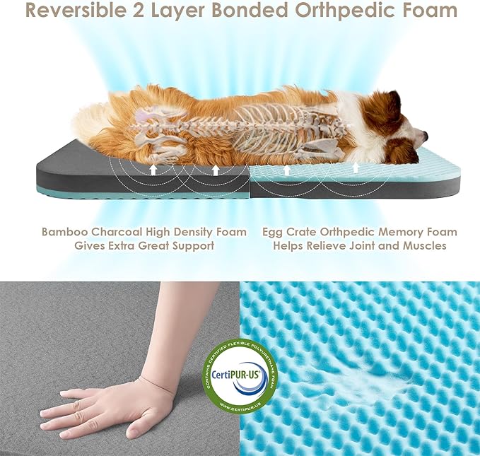 EHEYCIGA Foldable XXL Dog Bed for Large Sized Dog, 54"x38"x7.5" Faux Fur Fluffy Pet Couch Bed, Orthopedic Calming Memory Foam Big Pet Bed, Washable Pet Sofa Bed with Non-Slip Bottom, Faded Black