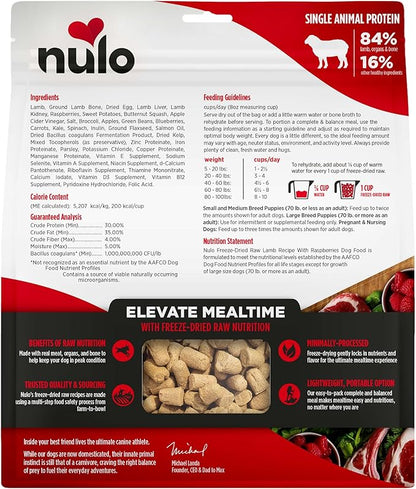 Nulo Freeze-Dried Raw Lamb Recipe with Raspberries Complete and Balanced Dry Dog Food Kibble, 18 Ounce Bag