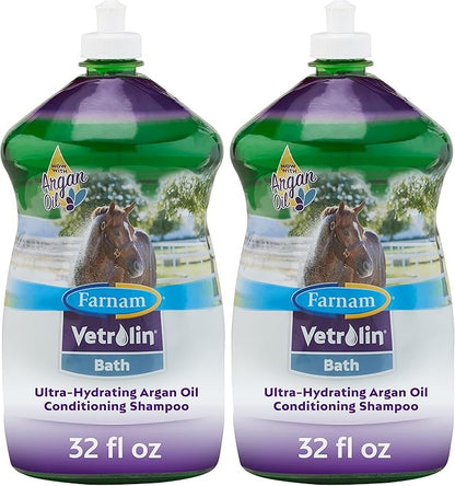 Farnam Vetrolin Bath Ultra-Hydrating Shampoo for Horses and Dogs 32 Ounces,Green (Pack of 2)