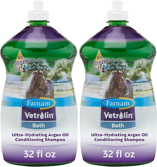 Farnam Vetrolin Bath Ultra-Hydrating Shampoo for Horses and Dogs 32 Ounces,Green (Pack of 2)