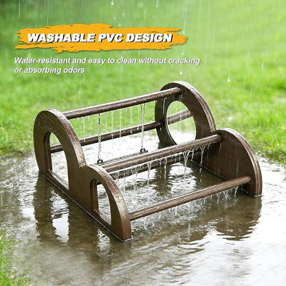 Chicken Perch with Swing & Mirror, Waterproof PVC Roosting Stand for Hens Activity Gym for Chick Toys & Bantams, Durable Easy-Clean Brooder Coop