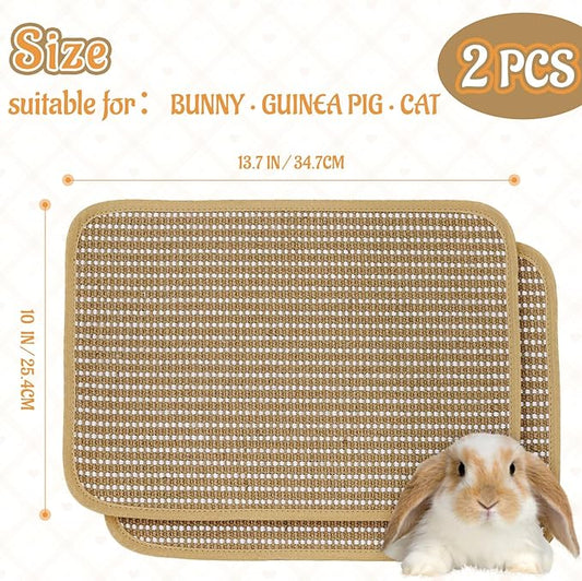 Rabbit Scratching Pad, Sisal Scratching Pad for Bunny, Guinea Pig, Cat. Resting Mats for Cages, Forage Grass Mat Indoor Essentials Accessories (2PCS)