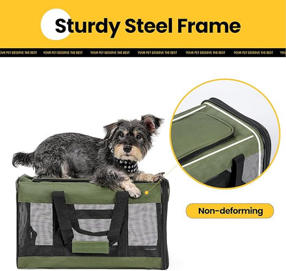 Conlun Dog Carrier Soft Sided, Large Cat Carrier with Inner Safety Leash, Pet Transport Carrier for Large Cats and Medium Dogs up to 20 Lbs, Collapsible Travel Puppy Carrier Bag -Green L