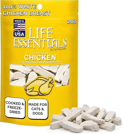 Life Essentials by Cat-Man-Doo Freeze Dried Chicken Dog & Cat Treats, Healthy Single Ingredient Training Treats for Dogs, Puppies & Cats, Made with Real Chicken – 2 oz