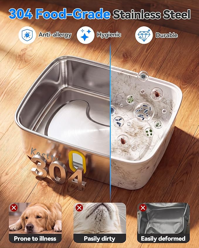 Kastty 15L/4 Gal Stainless Steel Dog Water Fountain, Large Capacity Dog Water Bowl Dispenser with Visual Window & LED Light 5-Stage Filtration,Ultra Quiet Pet Water Fountain Easy Clean(FS78,Yellow)