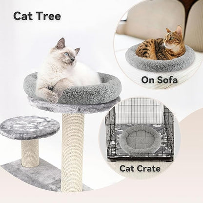 Round Cat Bed Washable Cat Donut Bed with Non-Slip Bottom Comfortable Soft Pet Bed for Indoor Cats/Gray （Diameter: 15.75"）