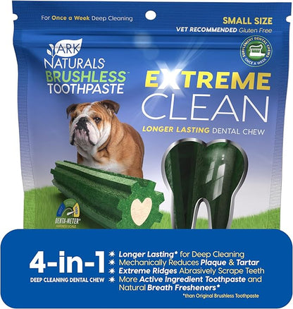 Ark Naturals Extreme Clean Brushless Toothpaste for Small Breeds, 12 oz Bag, Long-Lasting Dog Dental Chew with Toothpaste Center, Freshens Breath, Reduces Plaque & Tartar