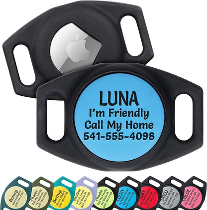 GoTags Personalized AirTag Dog Collar Holder, Engraved Tracker Case for Pet Collar, Custom Text with Phone Number, Slide On Tag for GPS Nameplate, Track Dogs with Apple iPhone, 4 Colors (Small)