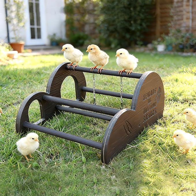 Chicken Perch with Swing & Mirror, Waterproof PVC Roosting Stand for Hens Activity Gym for Chick Toys & Bantams, Durable Easy-Clean Brooder Coop