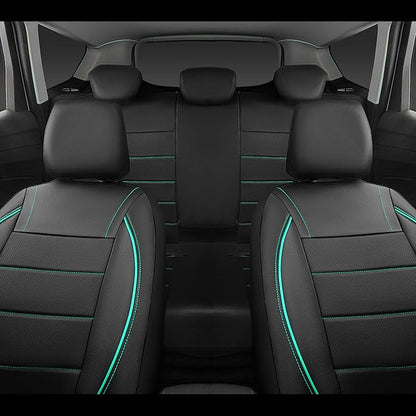 CAR PASS Universal FIT Piping Leather Car Seat Cover, for suvs,Van,Trucks,Airbag Compatible,Inside Zipper Design and Reserved Opening Holes (Full Set, Black and Mint)