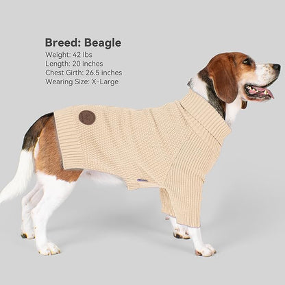 cyeollo Dog Sweater Knitwear with Long Sleeves Turtleneck Pullover Sweaters Fall Winter Dog Clothes Sweaters for Large Dogs, Beige XXXL