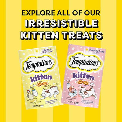 Temptations Kitten Treats Classic Crunchy and Soft Cat Treats, Chicken and Dairy Flavor, 6.3 oz. Pouch (Pack of 10)