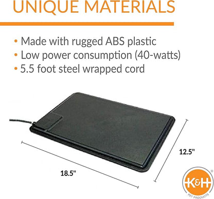 K&H Pet Products Heated Extreme Weather Outdoor Kitty Pad, Waterproof Heated Cat Mat, Pet Warmer for Outside Feral Cat Houses, Indoor Outdoor Warming Pet Mat - Small 12.5x18.5in Black 40W