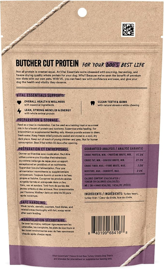 Vital Essentials Freeze Dried Dog Treats | Turkey Giblets, Single Ingredient | Premium Quality | Grain Free Training Treats for Dogs, 2 oz Bag
