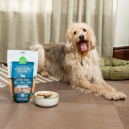 Open Farm, Freeze Dried Raw Dog Food, Patties with 95% Meat, Organs & Bone, Complete Meal or Freeze Dried Dog Food Mixer, Surf & Turf Recipe, 10.5oz Bag