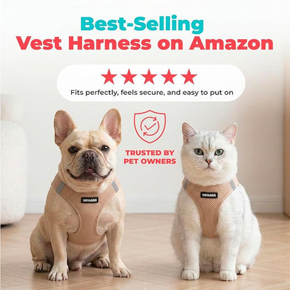 Best Pet Supplies Voyager Step-in Air Harness - All Weather Mesh, Reflective, No Pull Harness for Dogs, Cats - Secure with Hook & Loop Fastener, Buckle, Double D-Rings - Khaki, M
