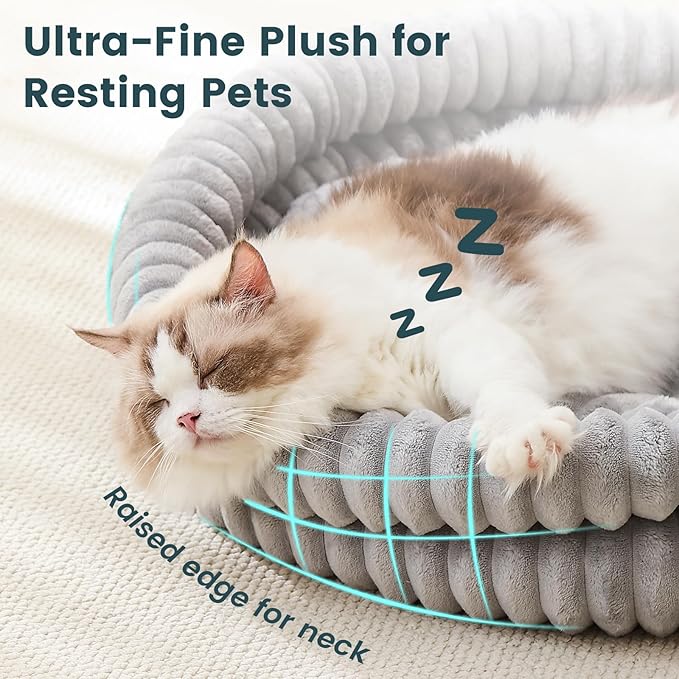 Cat Beds for Indoor Cats, Machine Washable Orthopedic Donut Dog Bed for Small Dogs, Fluffy Round Pet Bed with Anti-Slip Bottom for Puppy and Kitten, Gray, 20"x20"x6.5"