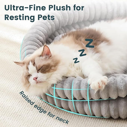 Cat Beds for Indoor Cats, Machine Washable Orthopedic Donut Dog Bed for Small Dogs, Fluffy Round Pet Bed with Anti-Slip Bottom for Puppy and Kitten, Gray, 20"x20"x6.5"