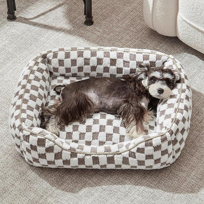 JOEJOY Dog Bed for Large Medium Small Dogs - Rectangle Orthopedic Dog Sofa Bed, Cute Modern Puppy Bed with Jacquard Shaggy Plush & Anti Slip Bottom, 30x24x9inches, Cofffee