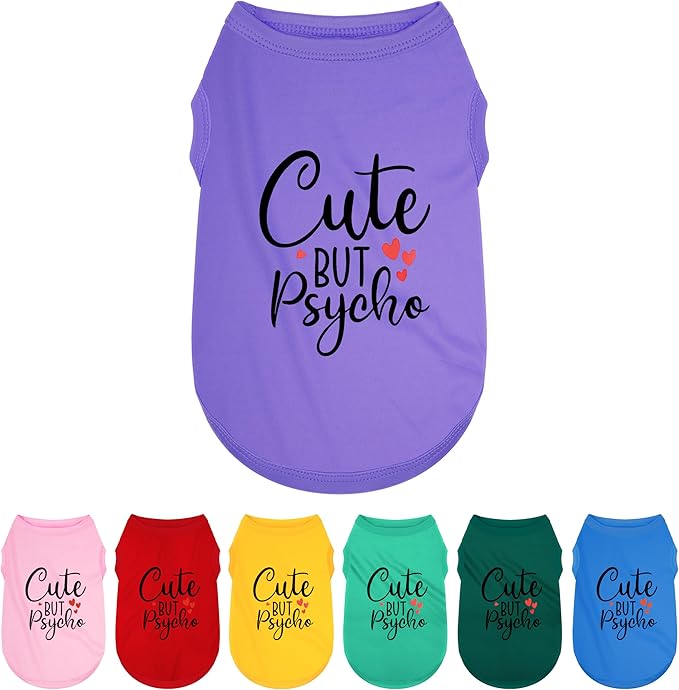 Expressive Polyester Dog Shirt Vest: Soft and Lightweight Puppy Shirt for Small and Medium Dogs, Featuring the Playful 'Cute but Psycho' Slogan Print Shirts Tank Top Purple M