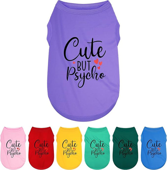 Expressive Polyester Dog Shirt Vest: Soft and Lightweight Puppy Shirt for Small and Medium Dogs, Featuring the Playful 'Cute but Psycho' Slogan Print Shirts Tank Top Purple XL