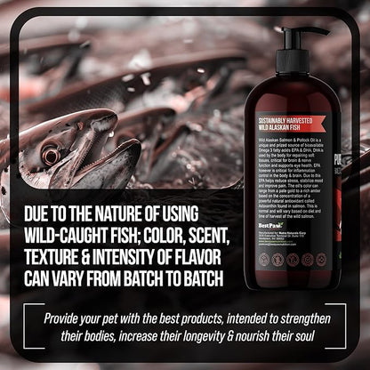 Best Paw Nutrition Wild Alaskan Salmon & Pollock Oil for Dogs & Cats - Fish Oil Liquid Pump with Omega 3 EPA DHA - Skin & Coat Supplement - Supports Joint Function & Wellness - 32 oz