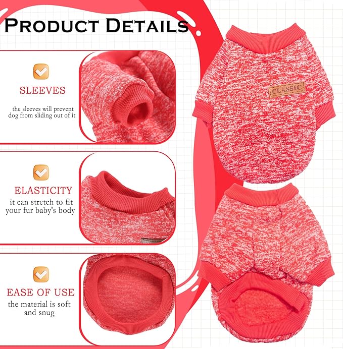 2 Pieces Dog Sweaters for Small Dogs Fall Puppy Clothes Female Winter Fleece Pet Small Dog Sweater for Boy Girl Dogs Yorkie, Chihuahua, Bulldog, Dachshund, Pug,Large