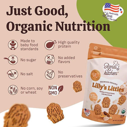 Rondi's Kitchen Lilly's Littles Organic Tender Dog Treats - Natural Doggie Cookie for Small Dogs, Puppy, Senior, Training - Human Grade Superfood Biscuit with Bone Broth - Chicken & Sweet Potato