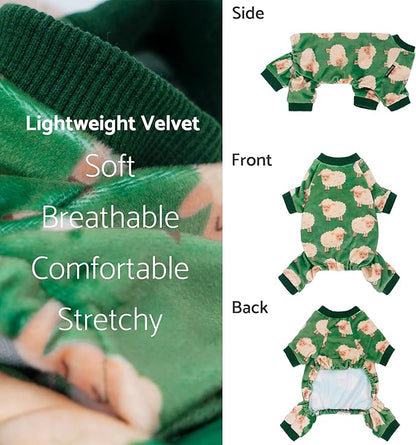 Fitwarm Funny Sheep Dog Pajamas, Warm Winter Dog Clothes for Small Dogs Boy Girl, Cozy Pet Onesie with Feet, Green, White, Small