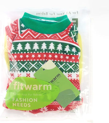 Fitwarm Dog Christmas Outfit, Dog Pajamas, Dog Winter Clothes for Small Dogs Boy Girl, Pet Ugly Sweater, Cat Costume, Red Green, Large