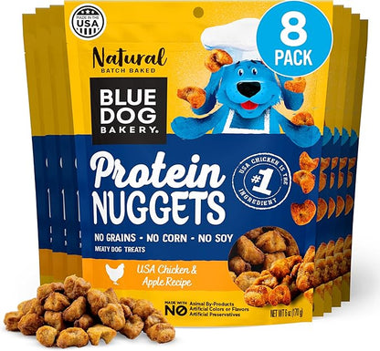 Blue Dog Bakery Protein Nuggets Snack | Small, Soft & Chewy Chicken & Apple Flavor | Natural Healthy Dog Treats, 6 oz (Pack of 8)