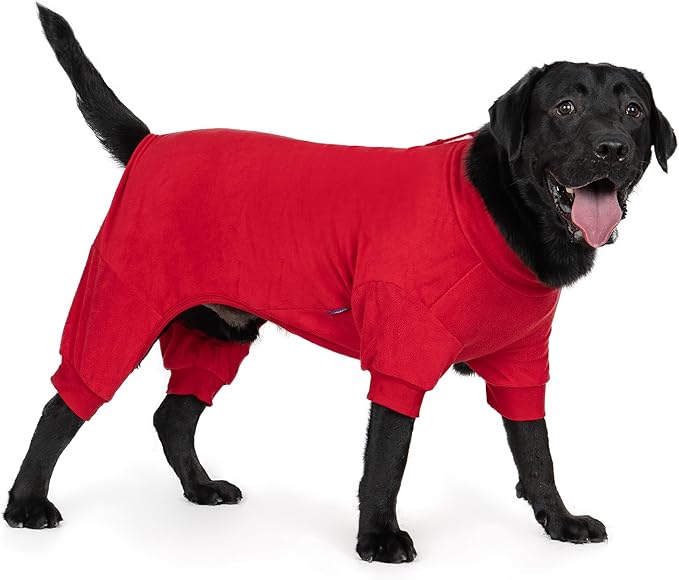 cyeollo Warm Dog Pajamas Winter Coats Fleece Dog Pjs Stretchy Turtleneck Thermal Pet Clothes Medium Dogs Pajamas for Cold Weather, Red 2XL