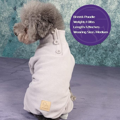 cyeollo Dog Pajamas Thermal Fleece Dog Pjs Fleece Stretchy Jumpsuit Pet Clothes Turtleneck Doggie Winter Warm Outfits for Small Size Dogs Color Grey