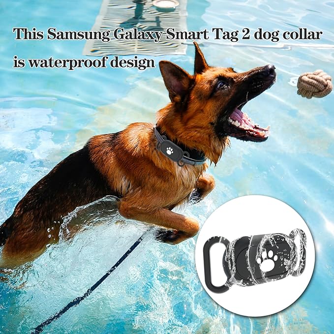 2 Pack Waterproof Dog Collar Holder Compatible with Samsung Galaxy SmartTag2, Silicone GPS Tracker Hidden Loop Holder for Smart Tag2, Anti-Lost Collar Tag2 Paw Case (Black Black)