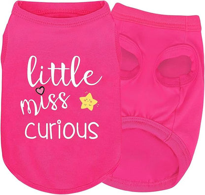 Pink Cotton Dog Shirt with 'Little Miss Curious' Print, Soft & Breathable Pet Apparel for Small to Large Dogs, All-Season Sleeveless Vest, Cute and Comfortable Dog Outfit.Pink Star L