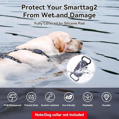Dog Collar Holder(2 Pack) for Galaxy Smarttag2, Waterproof Silicone Case for Pet Cat, Anti-Lost Scratch Resistant Protective Cover Accessory for Samsung Galaxy Smart tag2 (Black)