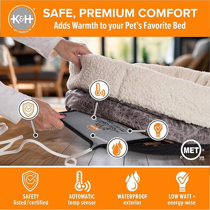 K&H Pet Products Pet Bed Warmer, Turn Any Pet Bed Into a Heated Cat or Dog Bed, Waterproof Indoor Heated Warming Pad Insert, Automatic Temperature, Safety Listed - Medium 20.5 X 6.75in Gray