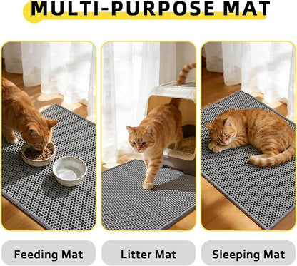 Cat Litter Mat, 30"X24" Large Double Layer Litter Trapping Mat, Waterproof/Urineproof, Easy to Clean Kitty Litter Mats for Floor, Scatter Control (Grey-1Pack)