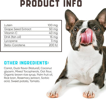 Eye Vitamins for Dog Eye Health & Tear Stains - Clear Vision Soft Chews for Dog Eye Care & Immune Support with Lutein, Lycopene, Vitamin C, Carrot, Fish Oil for All Breeds and Ages - 180ct
