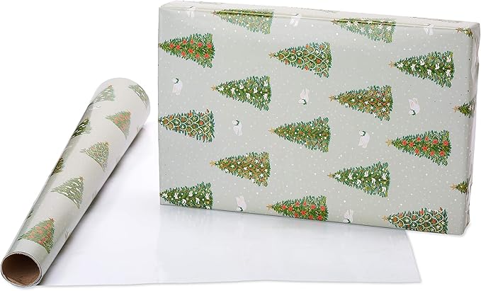 Papyrus Holiday Foil Wrapping Paper, Red Argyle, Pine Trees and Doves (2 Pack), 6392753