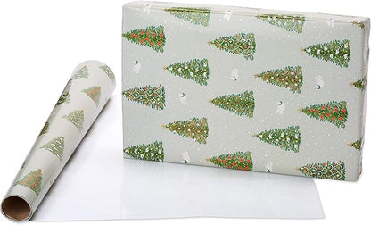 Papyrus Holiday Foil Wrapping Paper, Red Argyle, Pine Trees and Doves (2 Pack), 6392753