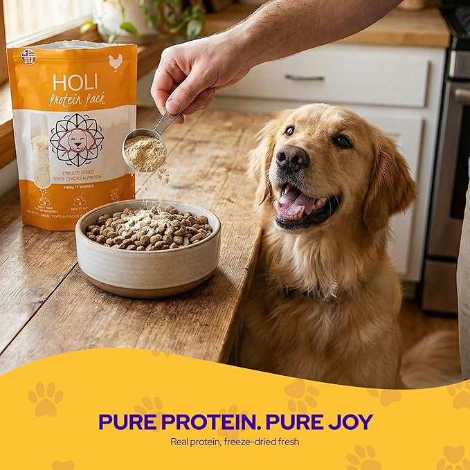 HOLI Freeze Dried Chicken Dog Food Topper - Single Ingredient, Human-Grade Lean Chicken Breast - Dog Food Flavor Enhancer for Picky Dogs – 100% All Natural - 3.5oz