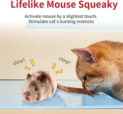 PETGEEK Gigwi Chirping Mouse Cat Toy, Fake Toys for Indoor Cats, Melody Chaser Toys with Hanging Loop for Bored Indoor Adult Cats Kittens Interactive Play (Mouse)