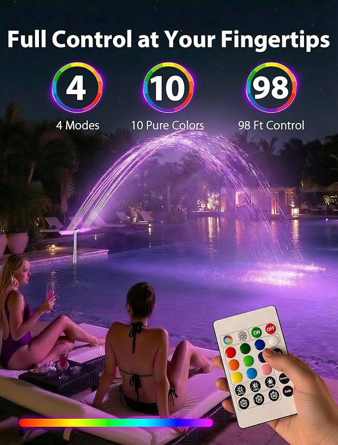 POOLHOUR 2026 Upgrade Height Solar Pool Fountain with 10-Color 4-Mode LED Lights, Auto Light-Sensing Pool Sprinkler Fountain for Above/Inground Pools, 360° Adjustable Spray for 8-16°F Cooling (Gray) | Auto Light-Sensing Pool Sprinkler Fountain with 4 L...
