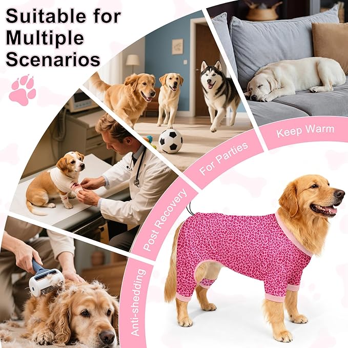 Bienbee Dog Pajamas, 4 Pack Dog Recovery Suit Shedding Suit Cute Soft Puppy Clothes Dogs Pjs Onesies Jammies Adjustable Breathable & Stretchy Clothes for Small Medium Large Dogs Girl Boy Puppy-3XL