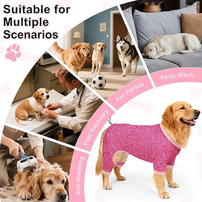 Bienbee Dog Pajamas, 4 Pack Dog Recovery Suit Shedding Suit Cute Soft Puppy Clothes Dogs Pjs Onesies Jammies Adjustable Breathable & Stretchy Clothes for Small Medium Large Dogs Girl Boy Puppy-3XL