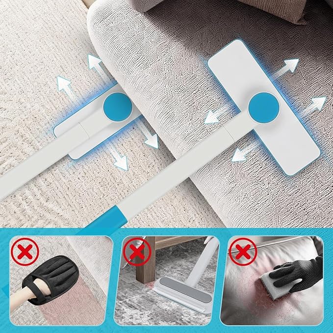 Pet Hair Remover Kit – Reusable Brush for Car Seats, Furniture & Clothes | Rotatable 52cm Handle, Built-in Tail Brush for Tight Gaps, Silicone Massage Comb for Pets, plus Self-adhesive Storage Hook